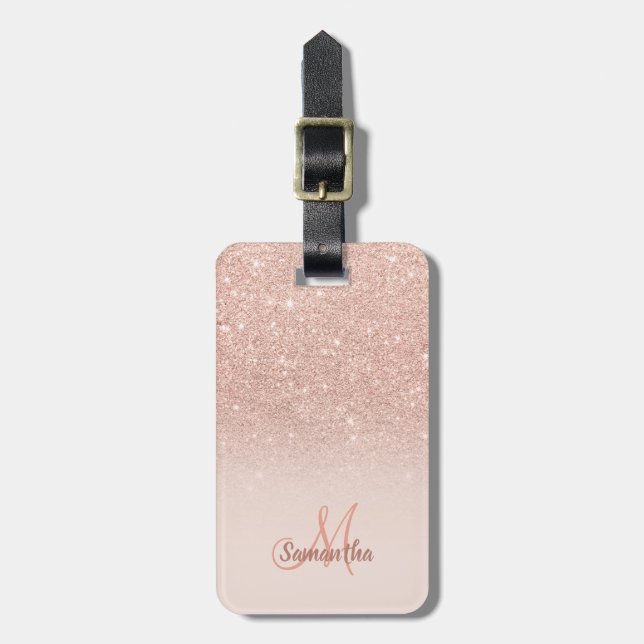 Étiquette À Bagage parties scintillant or rose ombre blush chic ajout (Devant Vertical)