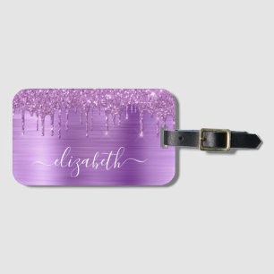 Étiquette À Bagage Parties scintillant Purple Drives Monogrammé
