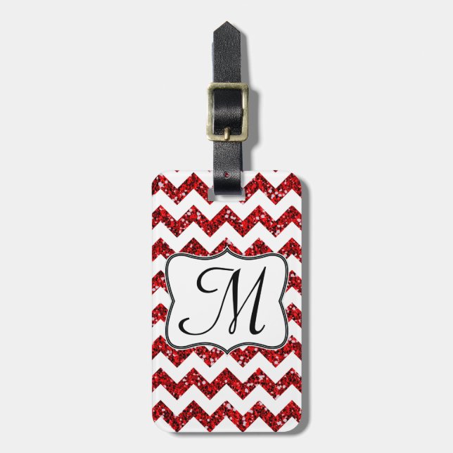 Étiquette À Bagage Parties scintillant rouge moderne Chevron Monogram (Devant Vertical)