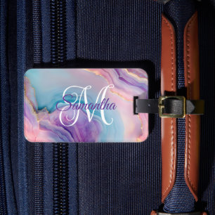 Étiquette À Bagage Pastel Bleu Rose Violet Agate