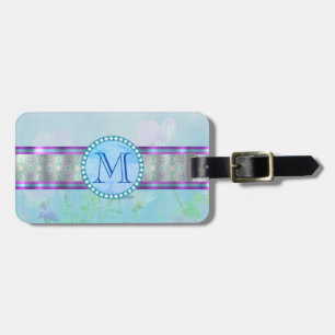 Étiquette À Bagage Pastel Blue Floral Monogramme