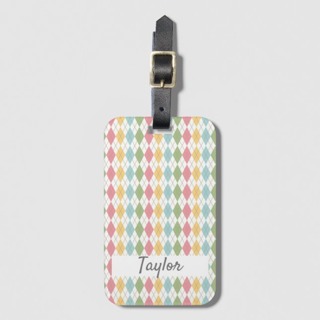 Étiquette À Bagage Pastel Jacquard Motif personnalisé (Devant Vertical)