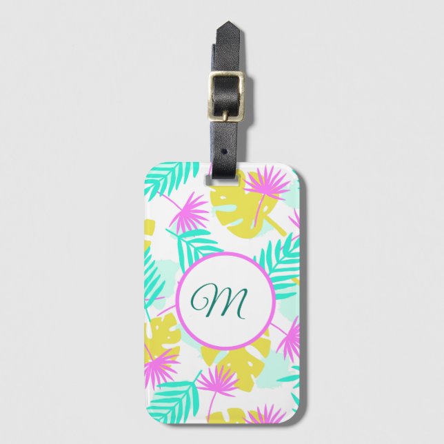 Étiquette À Bagage Pastel Paradise monogramme (Devant Vertical)