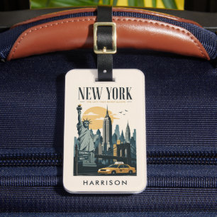 Étiquette À Bagage Pastel Personnalisé Beige Jaune Rose New York City