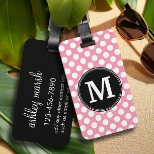 Étiquette À Bagage Pastel Pink and Black Polka Dots Custom