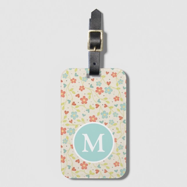 Étiquette À Bagage Pastel Pretty Spring Floral Pattern Monogram Lugga (Devant Vertical)