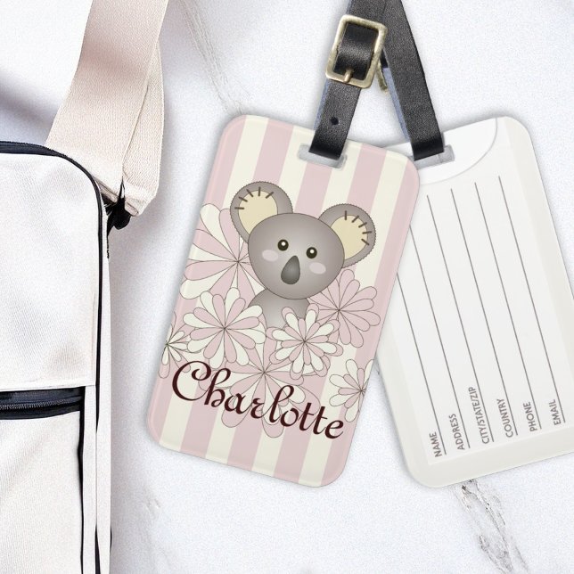 Étiquette À Bagage Pastel rose mignonne bébé Koala fille enfants (Créateur téléchargé)