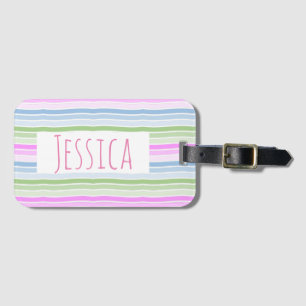 Étiquette À Bagage Pastel Wavy rayé moderne personnalisé