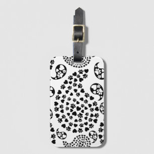 Étiquette À Bagage Pâtes De Chien Noir Et Blanc Et Coeurs Paisley Imp