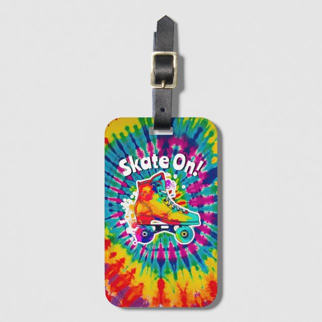 Étiquette À Bagage Patinage Sur Roller Patinage Rink Tie Dye Hippie (Devant Vertical)