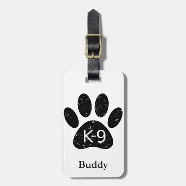 Étiquette À Bagage Paw Chien en Perdu Grunge K-9 (Devant Vertical)