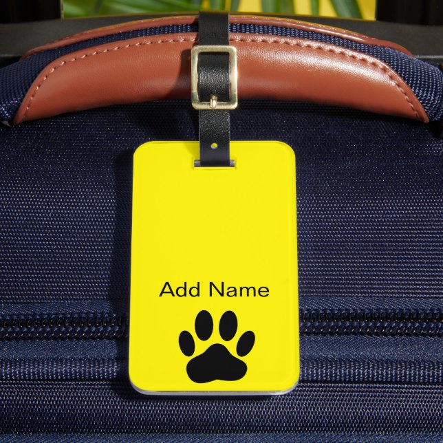 Étiquette À Bagage Pawprint chien brillant jaune (Insitu Rectoal 2)