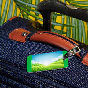 Étiquette À Bagage Paysage de champ vert ensoleillé