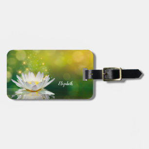 Étiquette À Bagage Paysage de fleurs de lotus blanc, zen