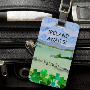Étiquette À Bagage Paysage irlandais Irlande Attend Votre Nom Shamroc