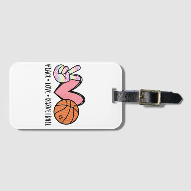 Étiquette À Bagage Peace Love Basketball Coeur pour les Ados entre (Devant Horizontal)