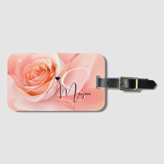 Étiquette À Bagage Peach Fuzz Rose Nom du monogramme (Devant Horizontal)