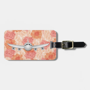 Étiquette À Bagage Peach pastel vintage rose motif avec avion