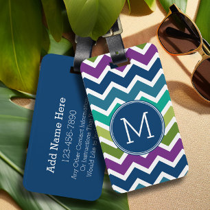 Étiquette À Bagage Peacock Colors Chevron Motif Monogrammes personnal