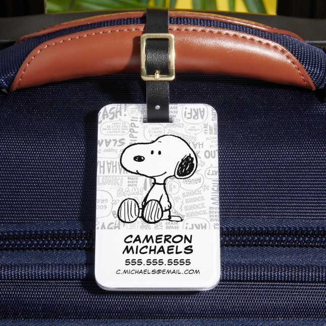 Étiquette À Bagage PEANUTS | Snoopy on Black White Comics (Insitu Rectoal 2)