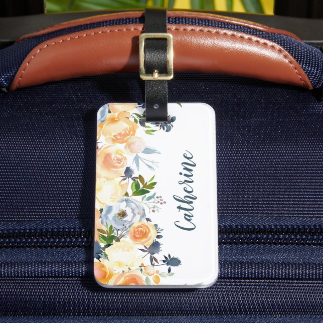 Étiquette À Bagage Pêche et bleu poussiéreux Floral Personnalisé (Insitu Rectoal 2)