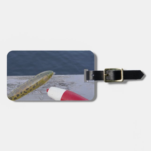 Étiquette À Bagage pêche leurres au lac rouge blanc bleu... (Devant horizontal)
