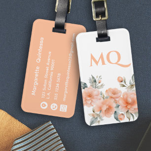 Étiquette À Bagage Pêcher Fuzz Floral Aquarelle Girls Blanc initial