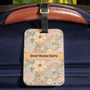 Étiquette À Bagage Pêcher Orange rose gris floral
