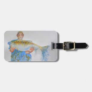 Étiquette À Bagage Pêcheur peinture d'aquarelle cadeau de pêche pour