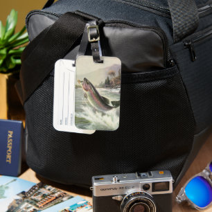 Étiquette À Bagage Pêcheur vintage de truite arc-en-ciel Pêche du poi