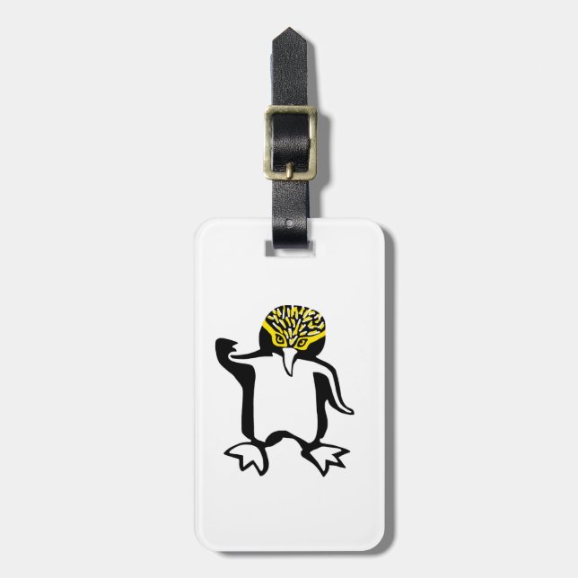 Étiquette À Bagage PÉGUIN Graphique aux yeux jaunes - animal en voie  (Devant Vertical)