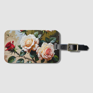 Étiquette À Bagage Peinture à l'huile rose blanche et rouge