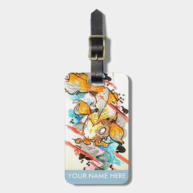 Étiquette À Bagage Peinture d'art d'aquarelle de poissons de Koi de (Devant Vertical)