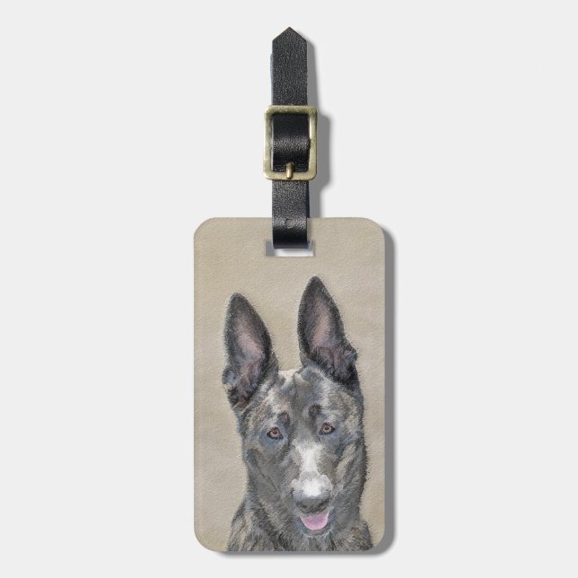 Étiquette À Bagage Peinture de berger hollandais - jolie art original (Devant Vertical)