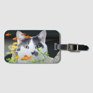Étiquette À Bagage Peinture de chat personnalisée dans un réservoir d