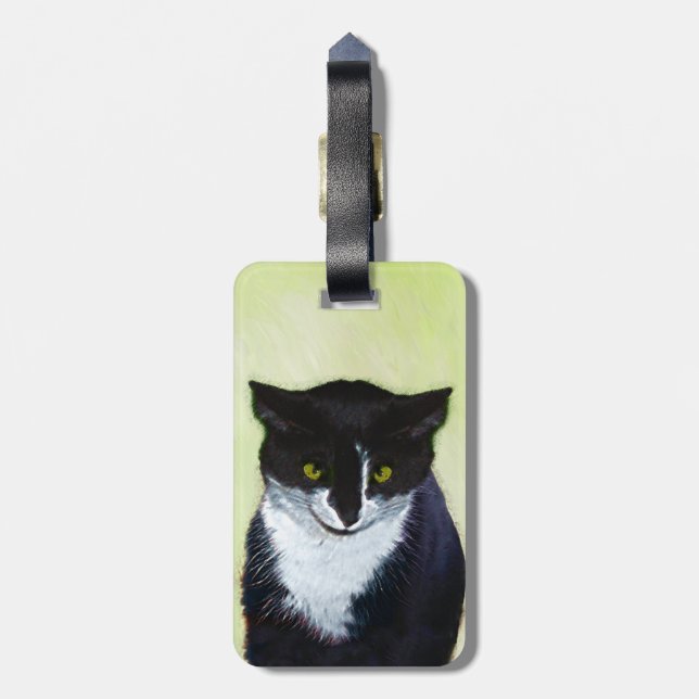 Étiquette À Bagage Peinture de chat Tuxedo - Cute Original Cat Art (Dos Vertical)