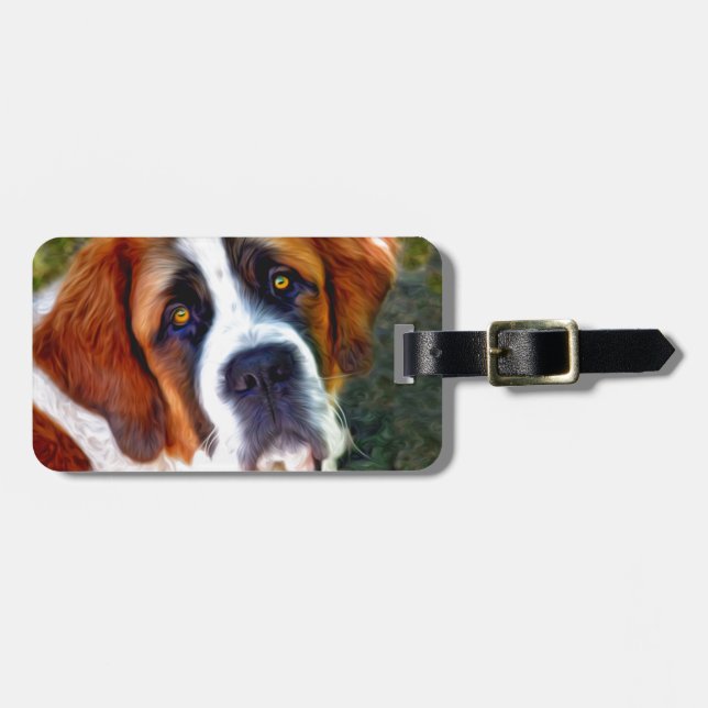 Étiquette À Bagage Peinture de chien de St Bernard (Devant horizontal)