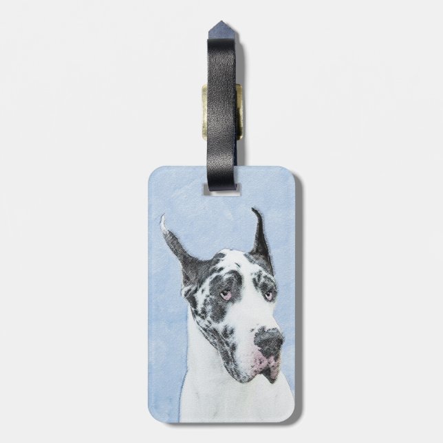 Étiquette À Bagage Peinture de Great Dane (Arlequin) - Art original d (Dos Vertical)