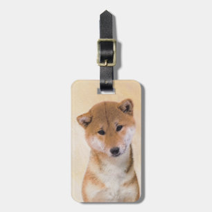 Étiquette À Bagage Peinture de Shiba Inu (rouge) - Art original du ch