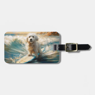 Étiquette À Bagage Peinture de Surf sur la Plage de Coton De Tulear