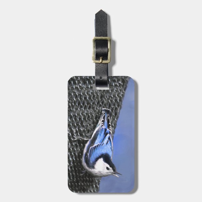 Étiquette À Bagage Peinture Nuthatch à poitrine blanche Art original (Devant Vertical)