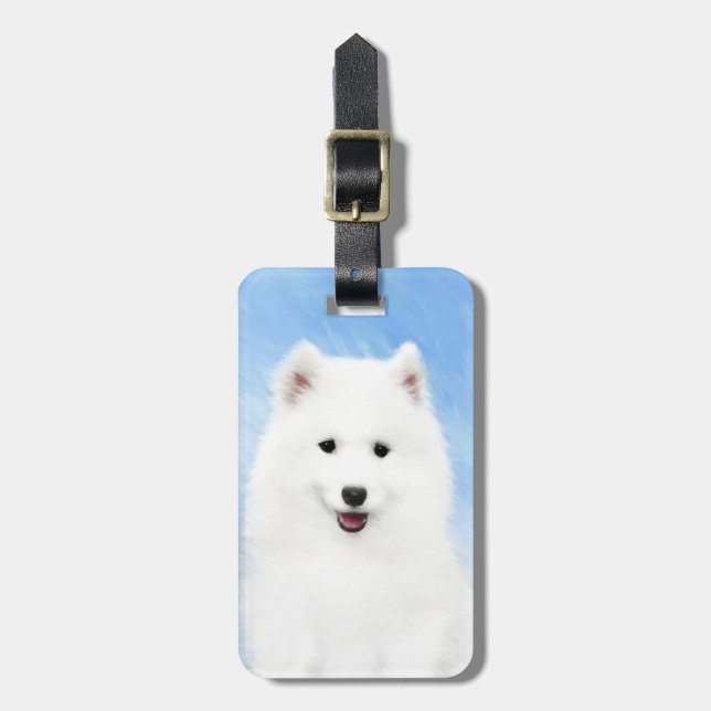 Étiquette À Bagage Peinture Samoyed Puppy - Jolie Art Original Chien (Devant Vertical)
