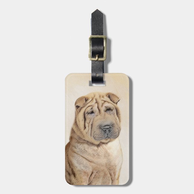 Étiquette À Bagage Peinture Shar Pei - Cute Original Chien Art (Devant Vertical)