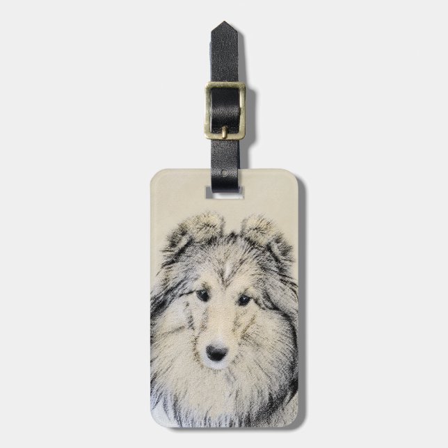 Étiquette À Bagage Peinture Shetland Sheepdog - Jolie art original ch (Devant Vertical)