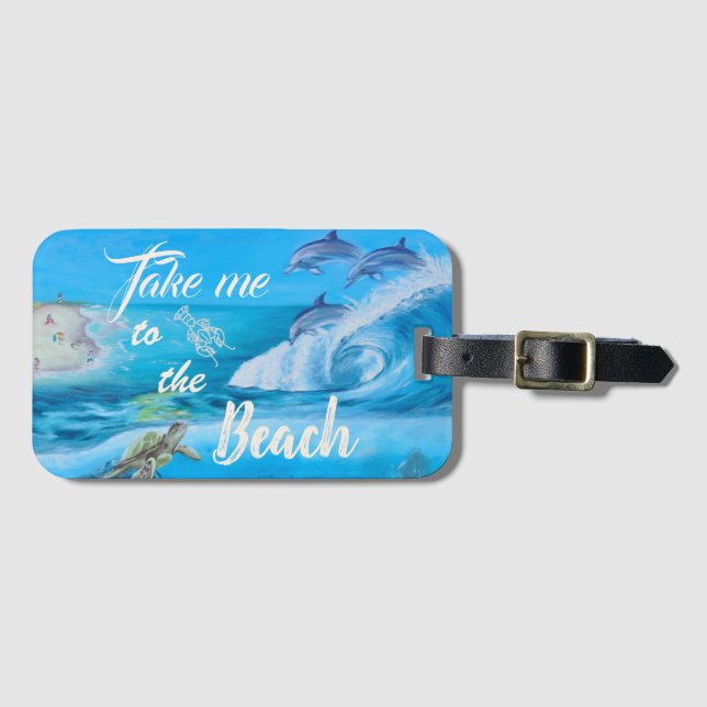 Étiquette À Bagage Peinture sur la plage et la vie marine (Devant Horizontal)