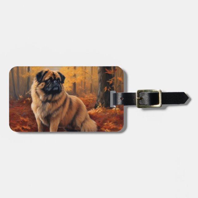 Étiquette À Bagage Pekingese à l'automne Feuilles automne Inspire (Devant horizontal)