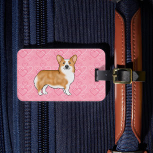 Étiquette À Bagage Pembroke Welsh Corgi rouge sur cœurs roses avec te