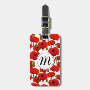 Étiquette À Bagage Pépites rouges Motif Floral & Monogramme