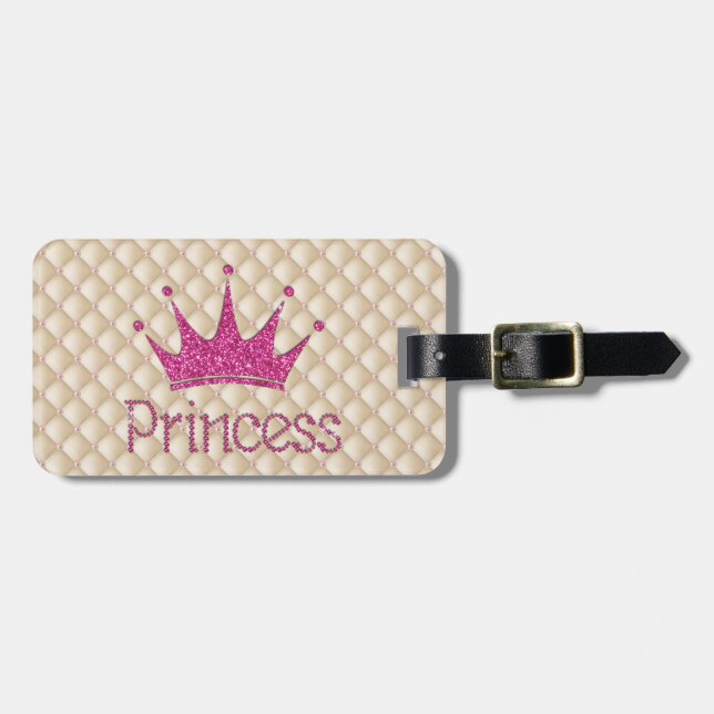 Étiquette À Bagage Perles Charming Chic, Tiara, Princesse, Glitterie (Devant horizontal)