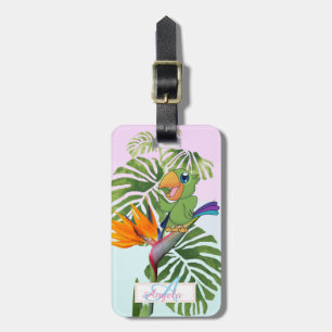 Étiquette À Bagage Perroquet, feuilles de palmier, monogramme personn